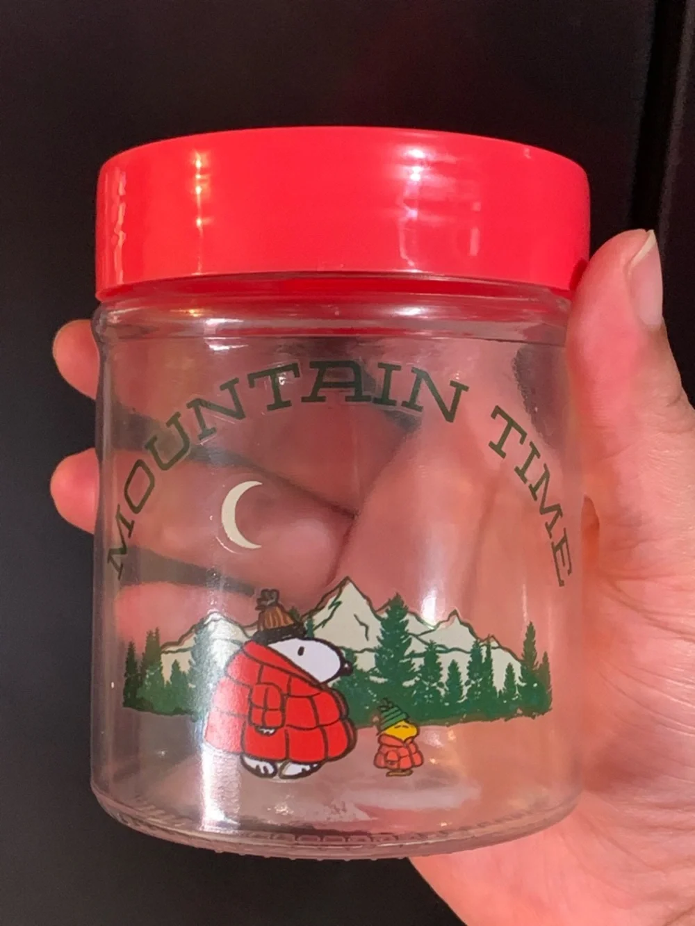 Mountain Time Snoopy Jar with Red Lid